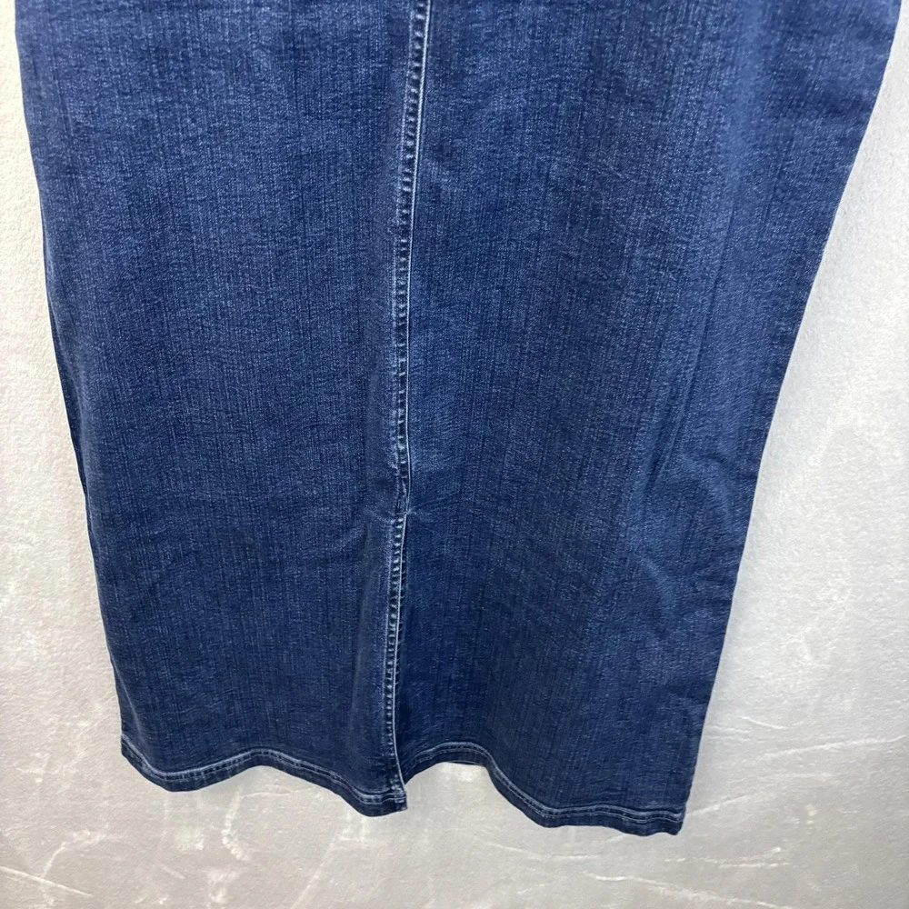 Vintage 90s Denim Painted Maxi Dress Womens XL Blue Floral Embroidered Artsy